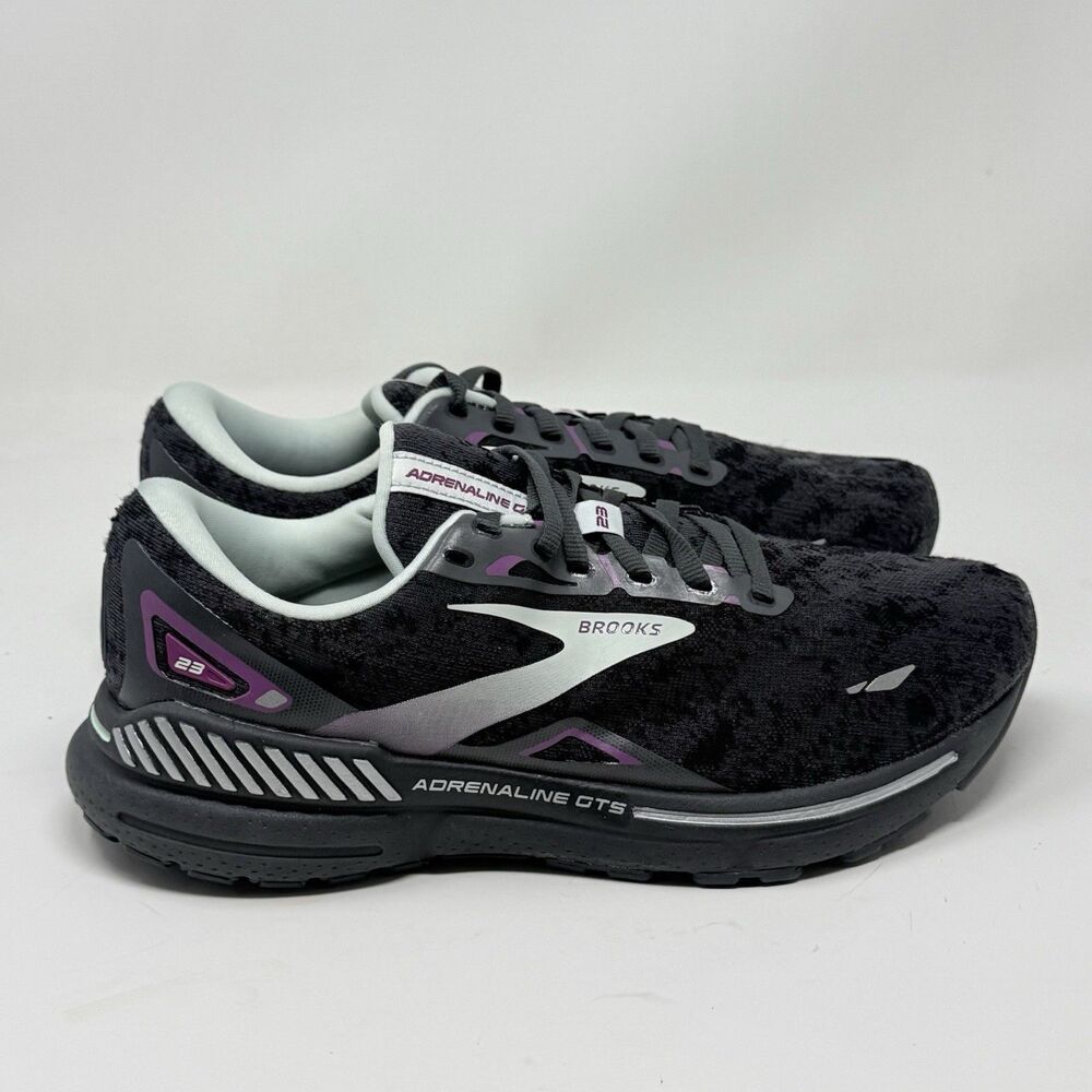 Brooks Adrenaline GTS 23 Shoes Womens 9 M Black Purple Running Walking Sneakers
